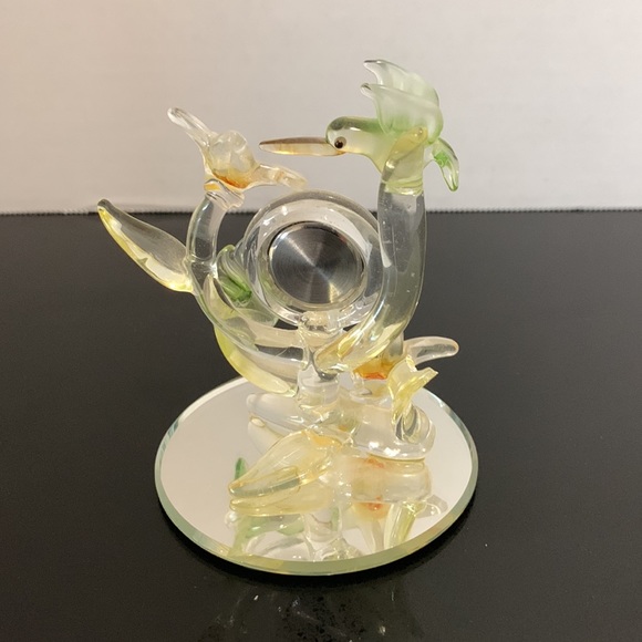 Hummingbird Colored Glass/Mirrored Floral Clock Art - Picture 5 of 6